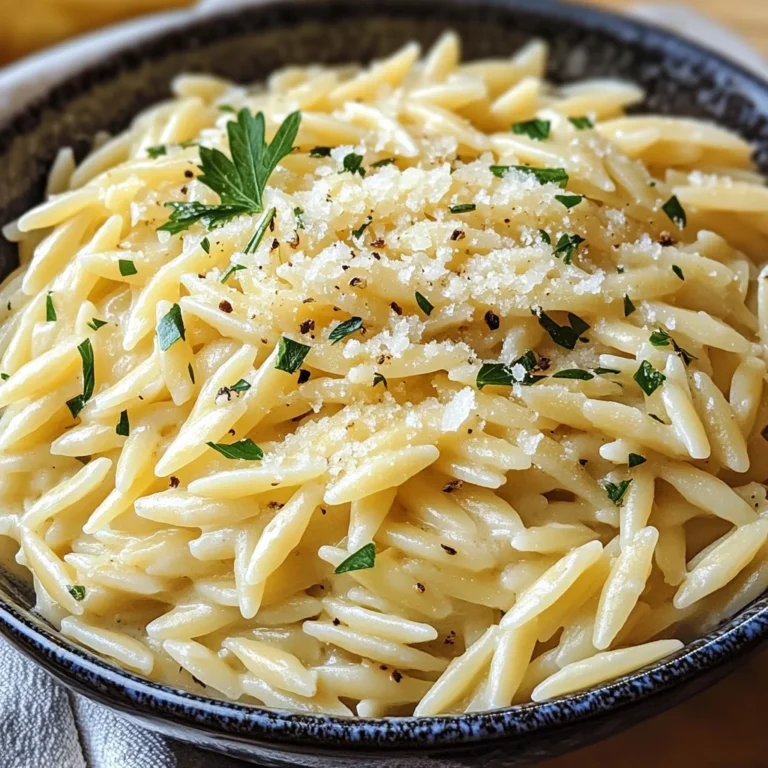 Cremige Orzo-Nudeln mit Knoblauch und Parmesan