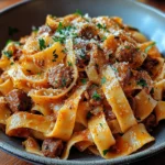 Cremige kalabrische Chili-Pappardelle mit Wurst und Fenchel