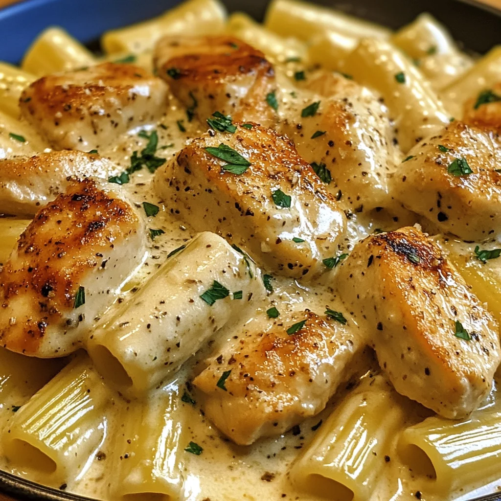 Cremiges Knoblauchbutter-Huhn und Rigatoni in Parmesan-Soße