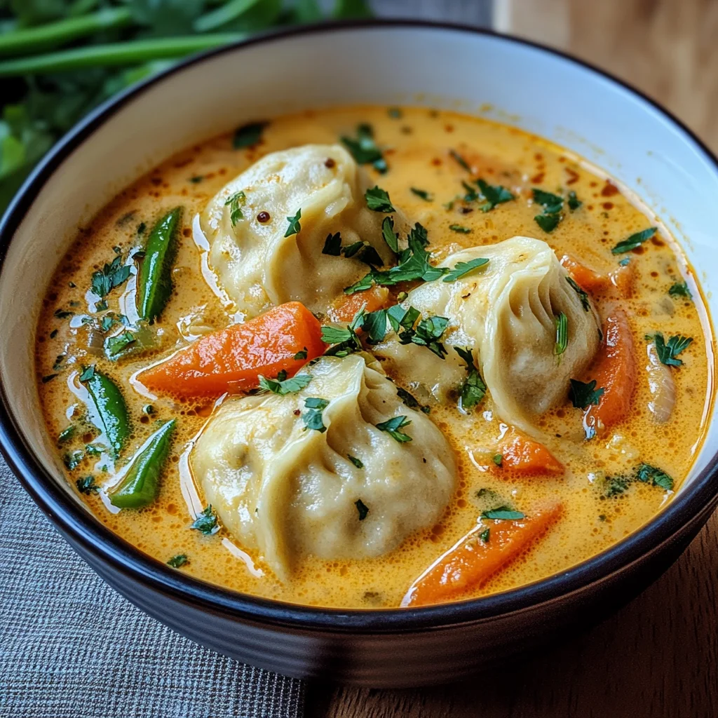 Kokosnuss-Curry-Suppe mit Knödeln