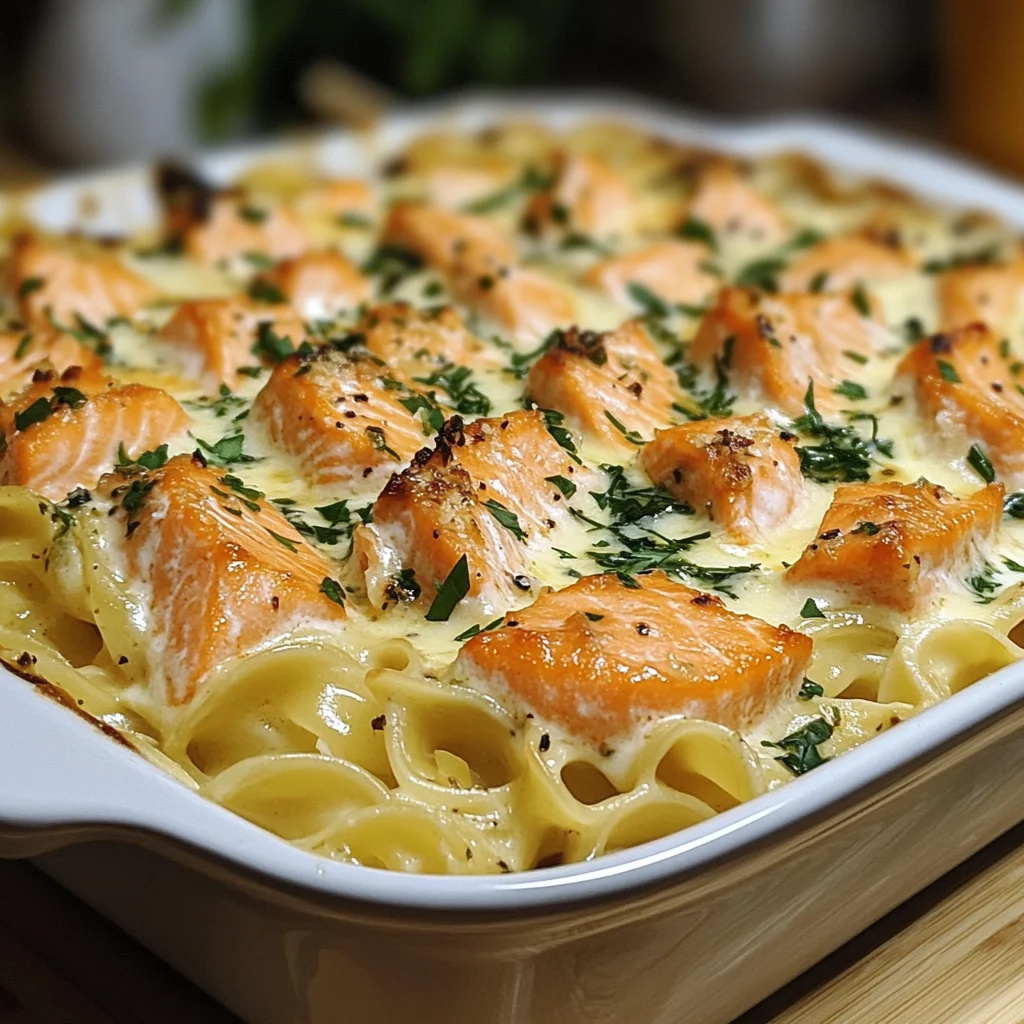 Nudelauflauf mit Lachs und Sahne
