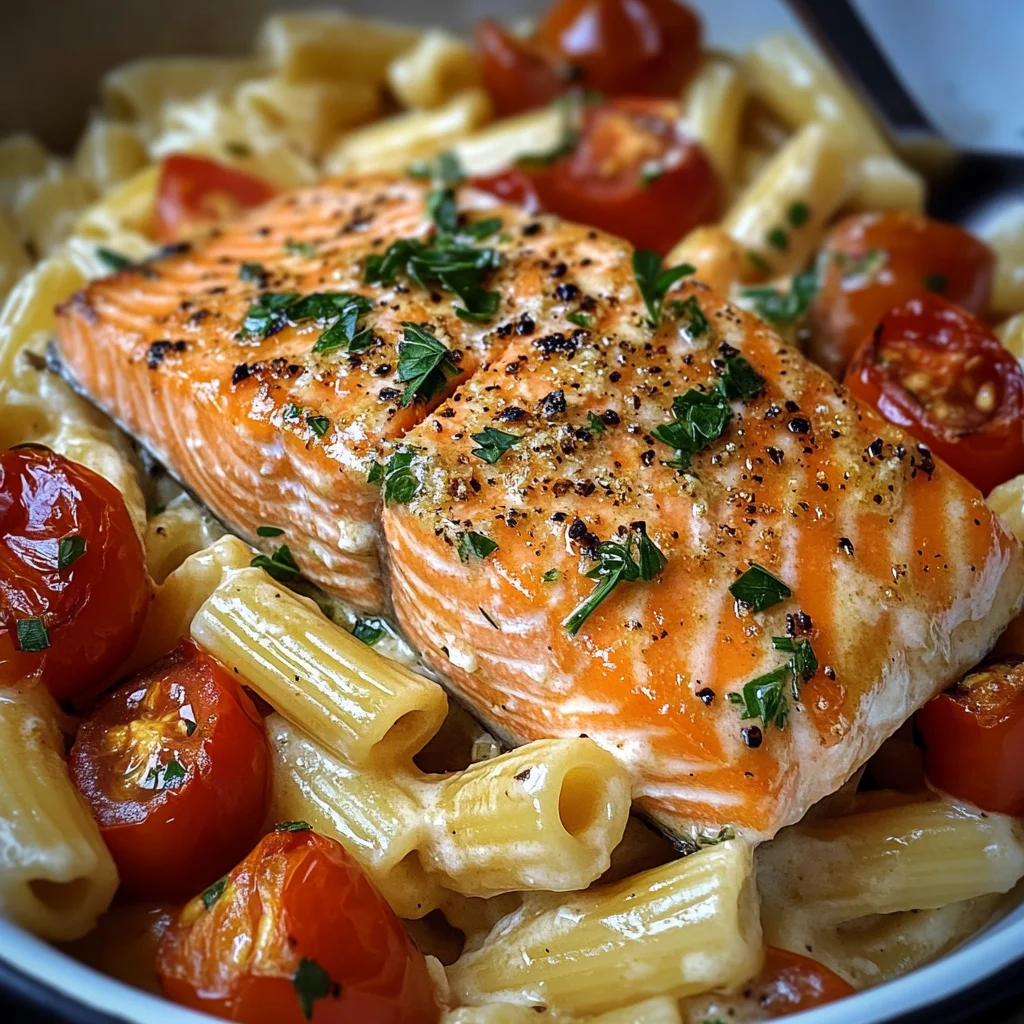 Ofen-Lachs-Pasta mit Tomaten