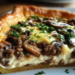 Torte mit Pilzen, Hackfleisch und Käse