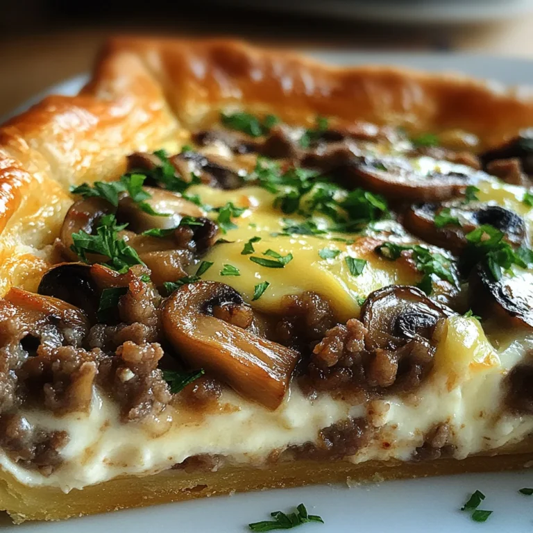 Torte mit Pilzen, Hackfleisch und Käse