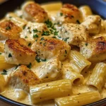 Cremiges Knoblauchbutter-Huhn und Rigatoni in Parmesan-Soße