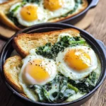 Gebackene Eier mit cremigem Grüngemüse und Knoblauchbutter-Toast