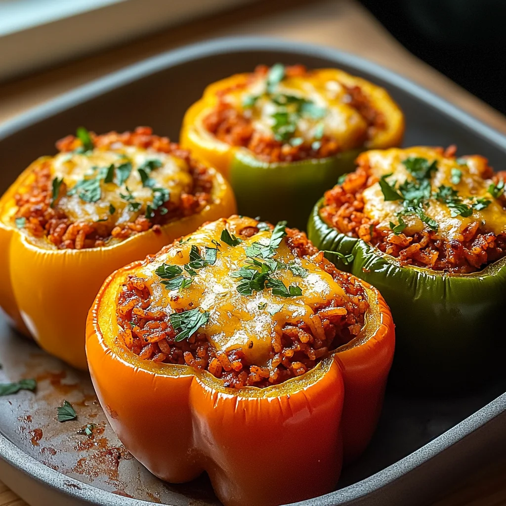 Gefüllte Paprikaschoten mit rotem Reis