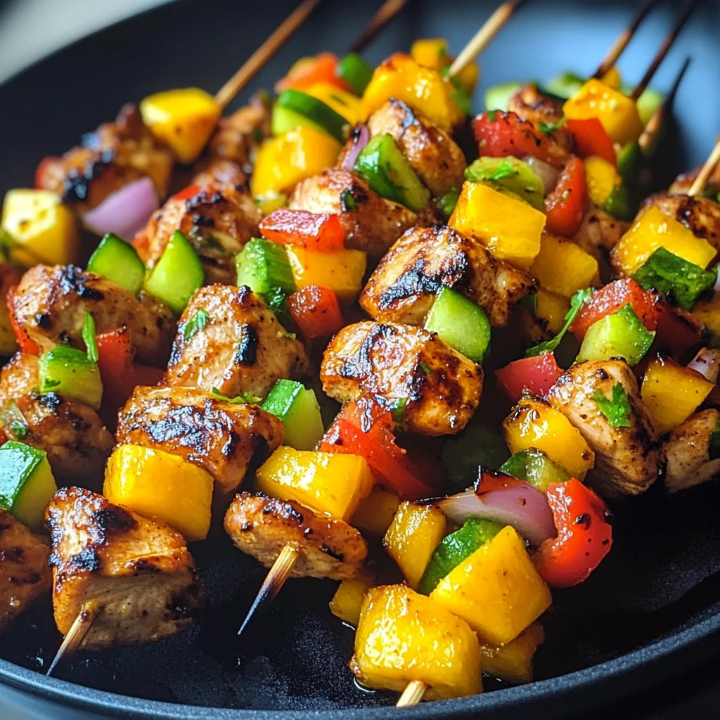 Karibische Hähnchenspieße mit Mango-Salsa