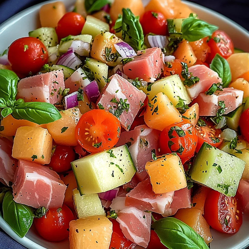 Melonensalat mit Putenschinken und Tomaten