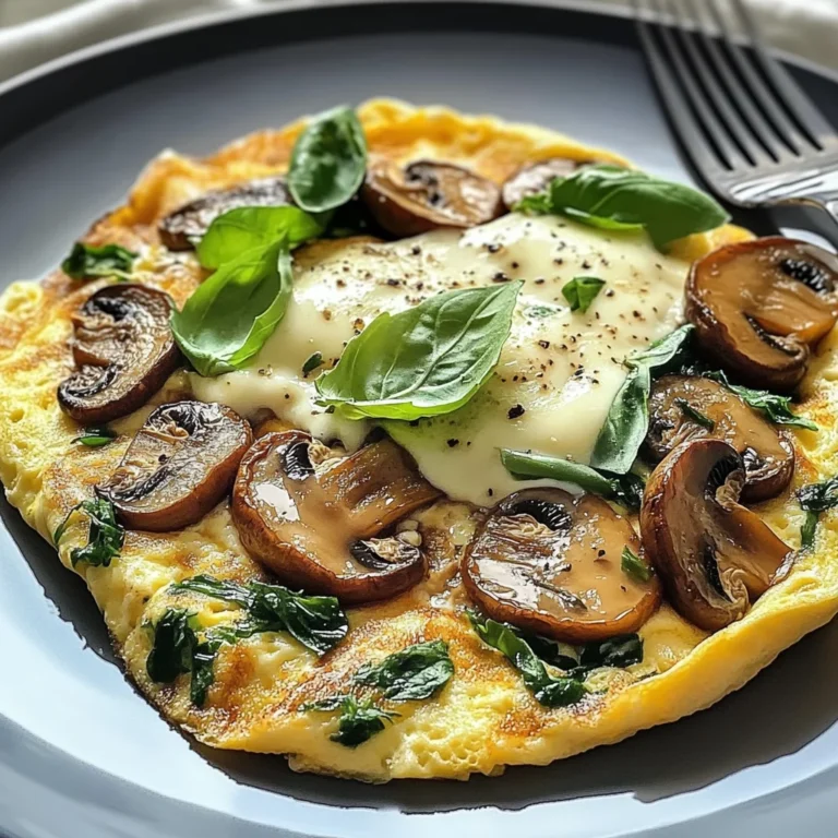 Nahrhaftes Omelett mit Pilzen und Basilikum