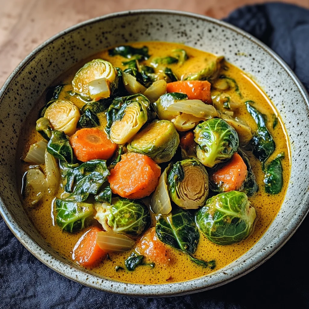 Rosenkohl-Curry mit Spinat, Möhren und Lauch