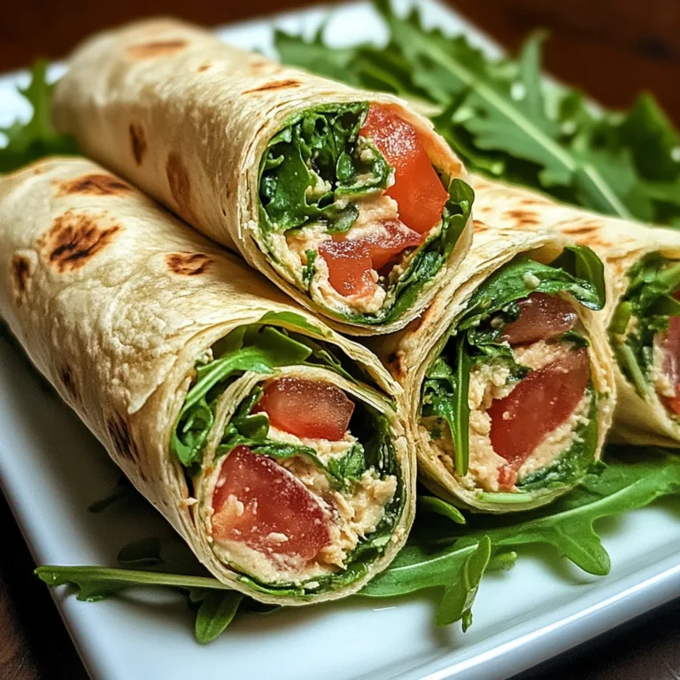 Vegetarische Wrap-Röllchen mit Rucola und Tomaten